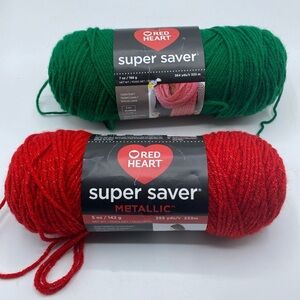 Red Heart Super Saver Yarn  METALLIC RED 5oz 141g/255yds Green 364 Yards